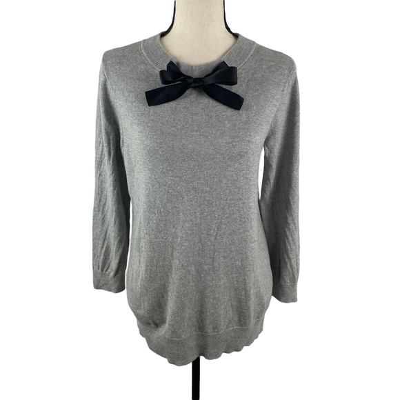 J. CREW MERCANTILE GRAY BOW NECK 3/4 SLEEVE SWEATER MEDIUM J7849 - Picture 2 of 9